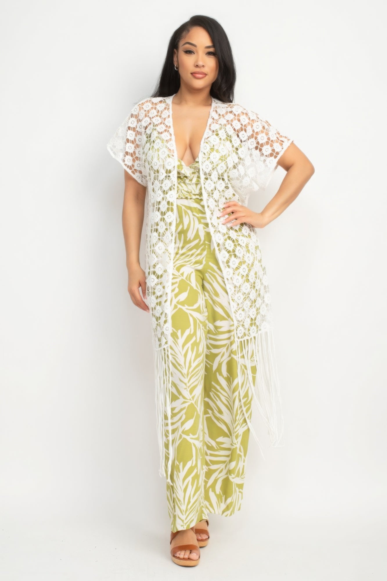 Blue Zone Planet | Aria's Crocheted Open-Front Fringe Kimono Blue Zone Planet