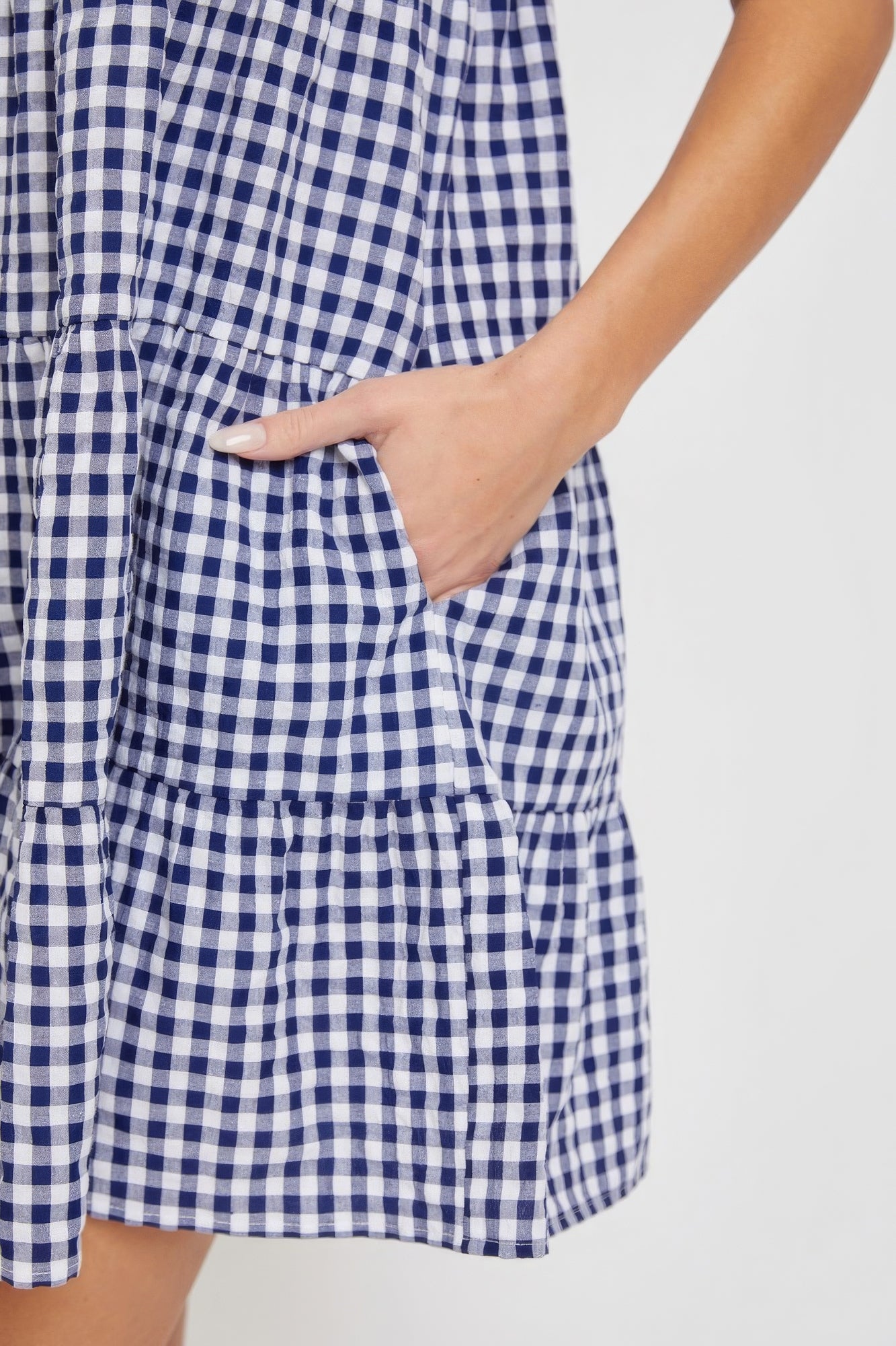 Ella's V-Neck Babydoll Gingham Mini Dress Blue Zone Planet