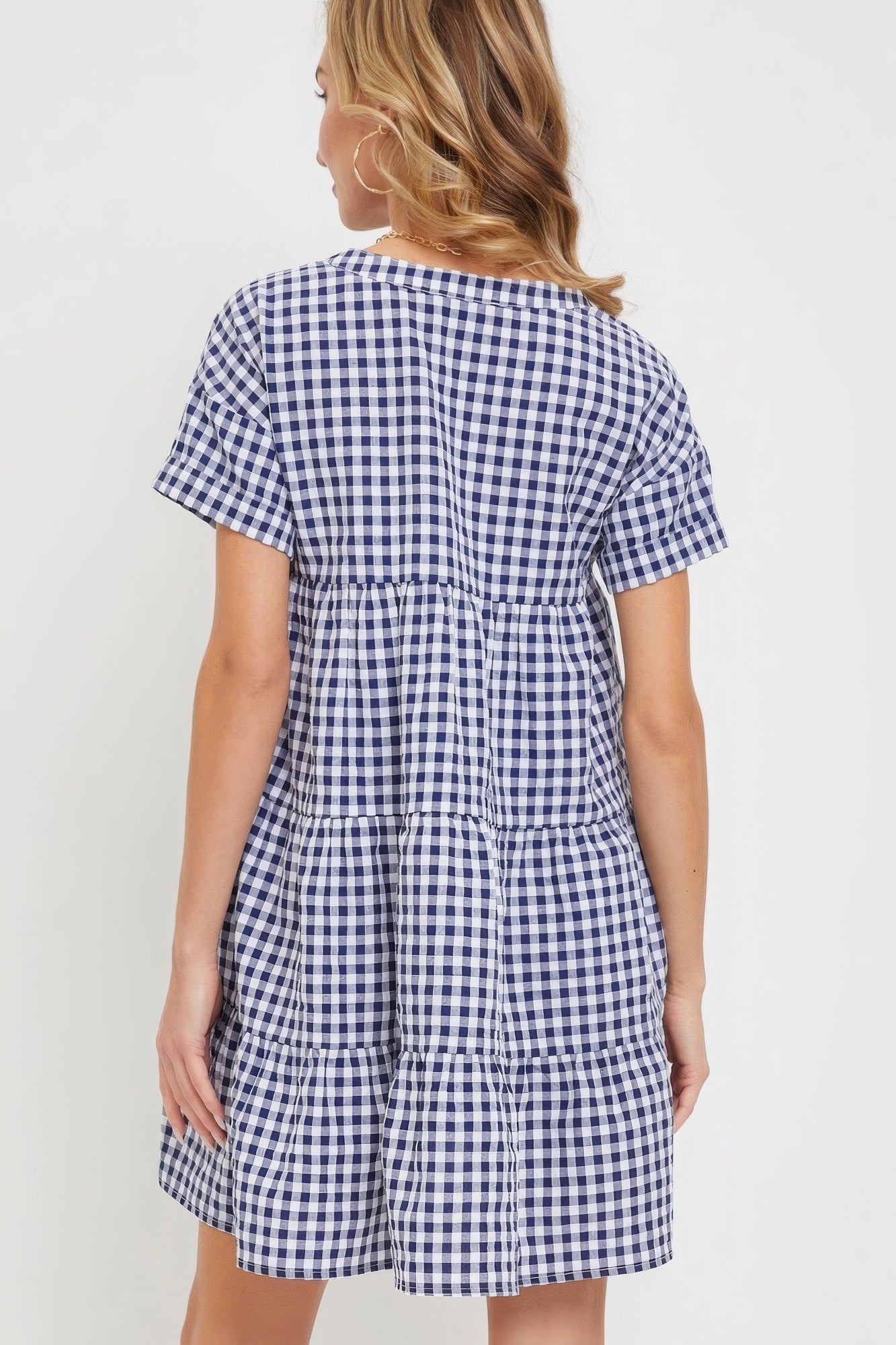 Ella's V-Neck Babydoll Gingham Mini Dress Blue Zone Planet