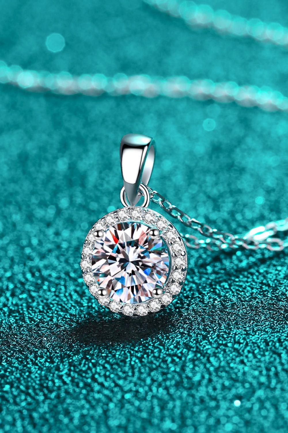 Chance to Charm 1 Carat Moissanite Round Pendant Chain Necklace BLUE ZONE PLANET