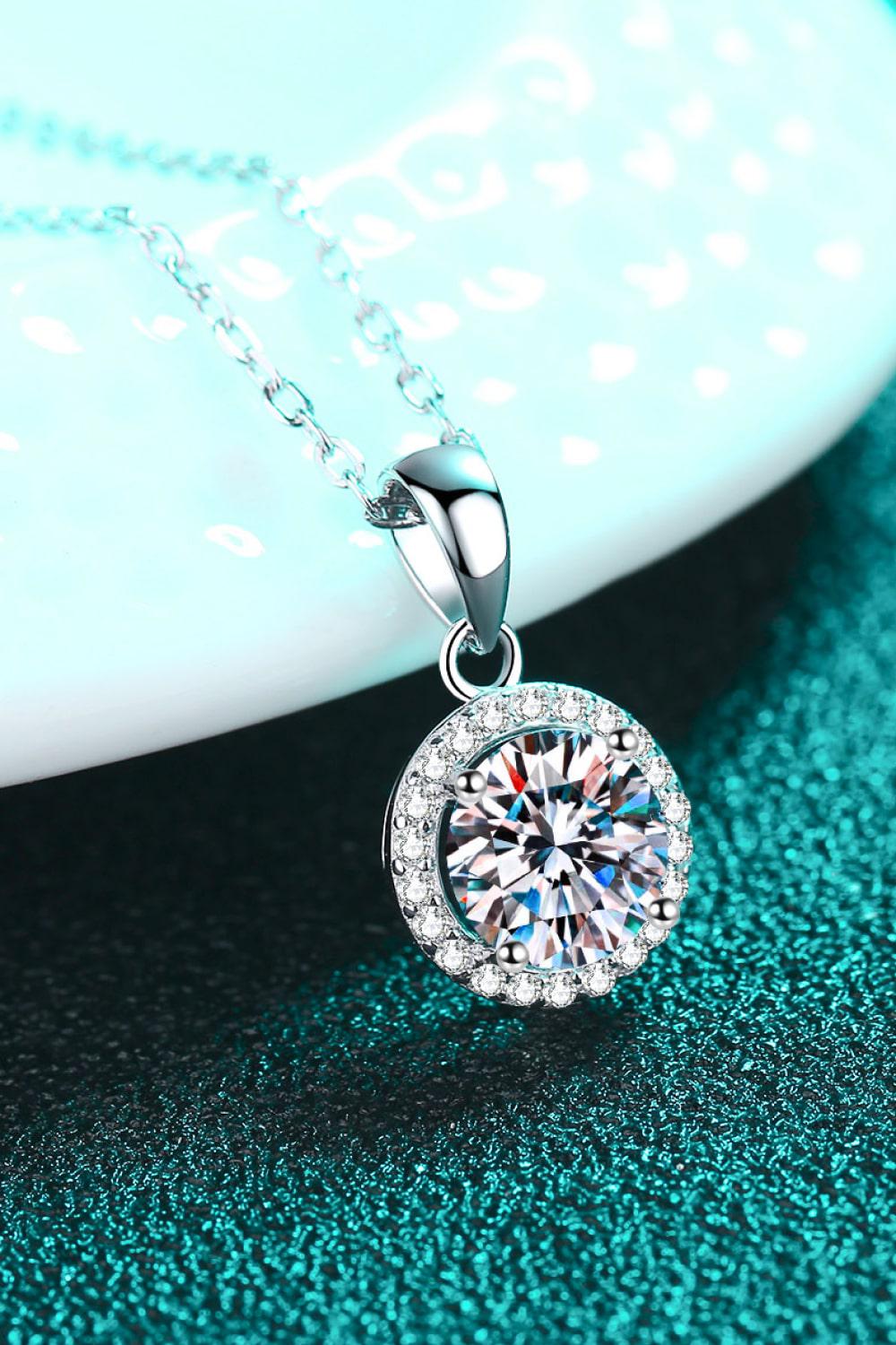 Chance to Charm 1 Carat Moissanite Round Pendant Chain Necklace BLUE ZONE PLANET