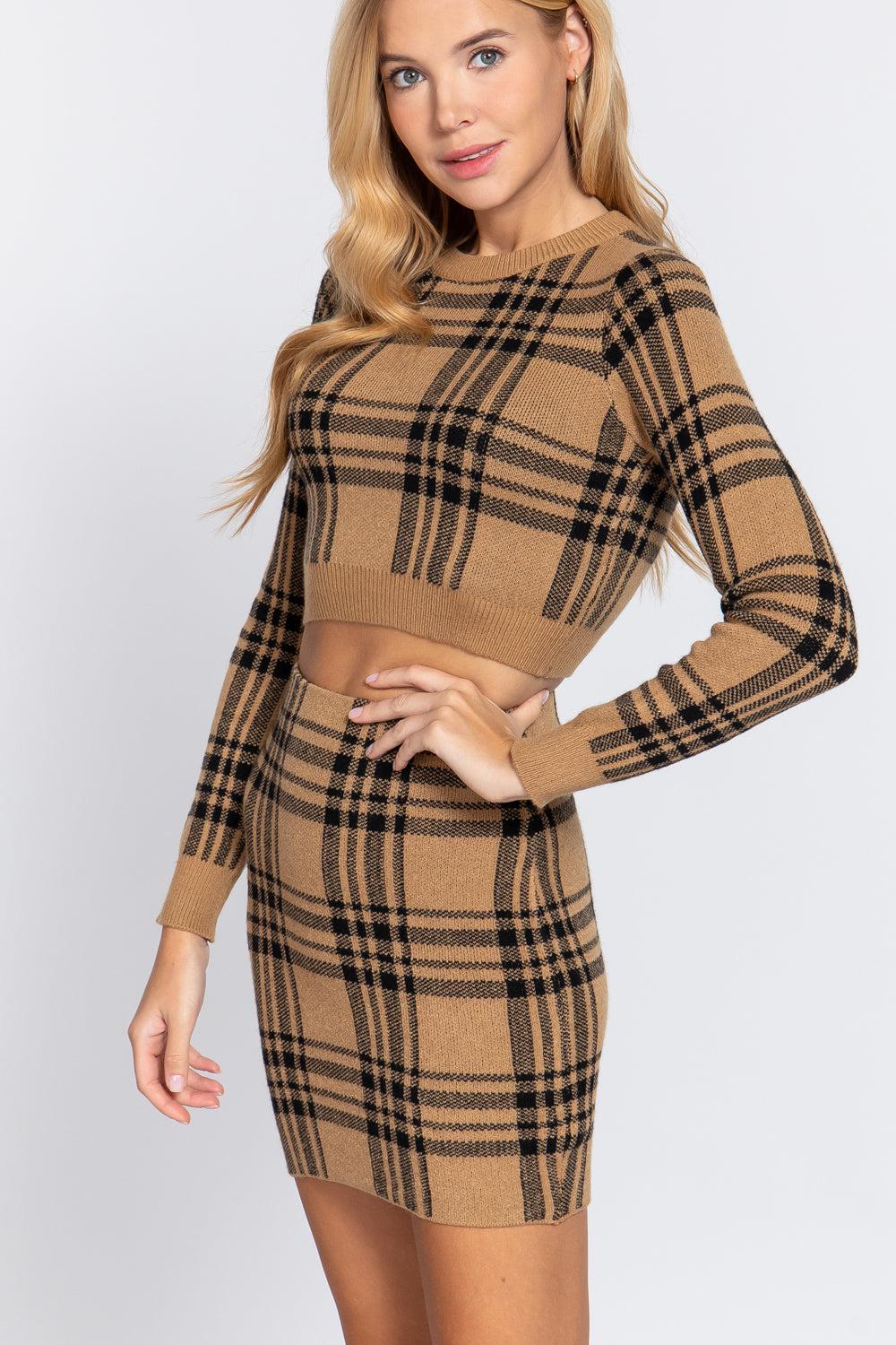 Check Jacquard Sweater Mini Skirt Blue Zone Planet