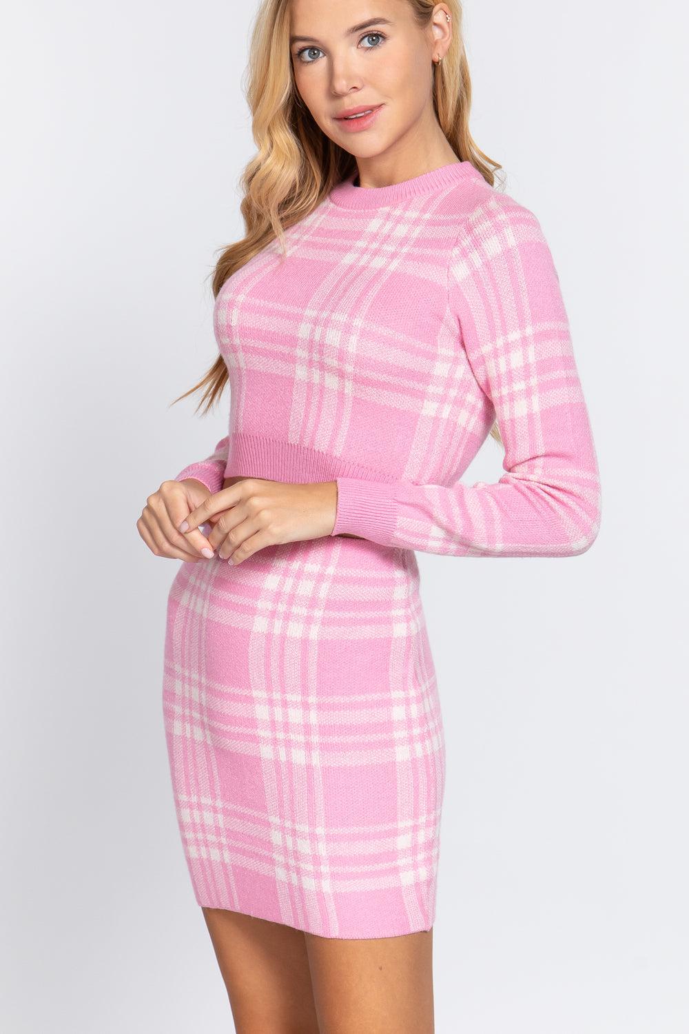 Check Jacquard Sweater Mini Skirt Blue Zone Planet