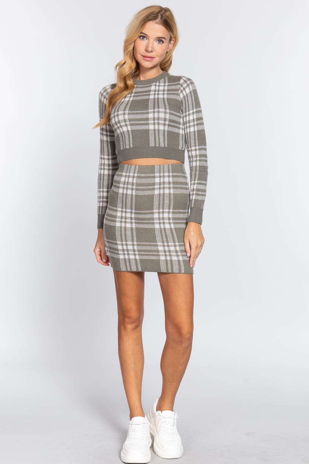 Check Jacquard Sweater Mini Skirt Blue Zone Planet
