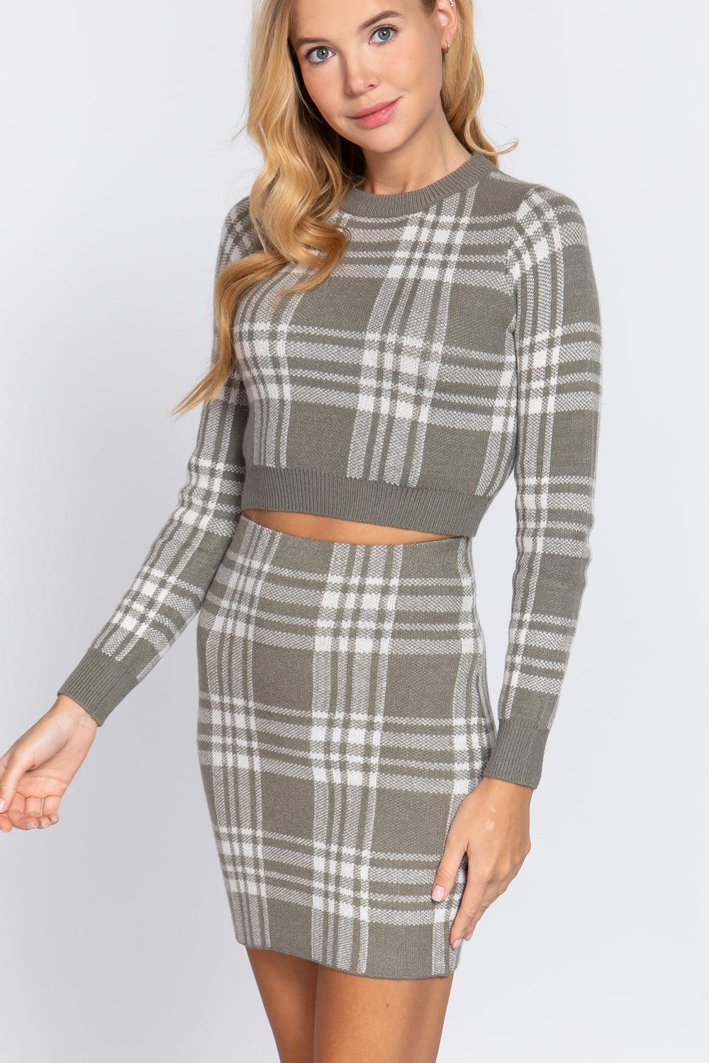 Check Jacquard Sweater Mini Skirt Blue Zone Planet