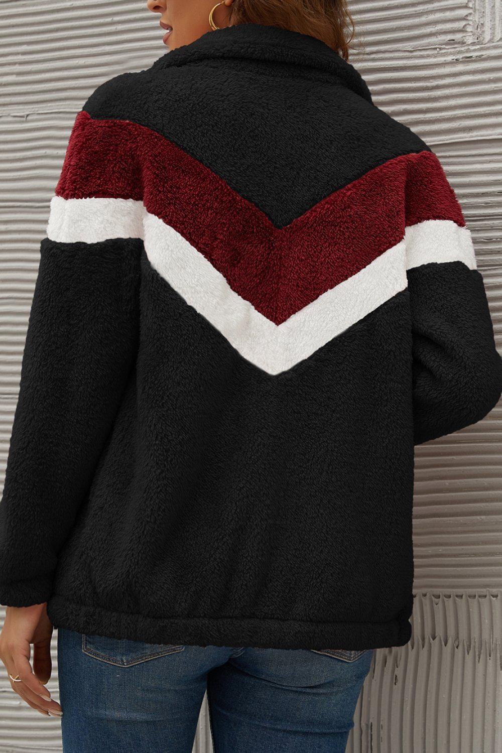 Chevron Zipper Up Teddy Jacket BLUE ZONE PLANET