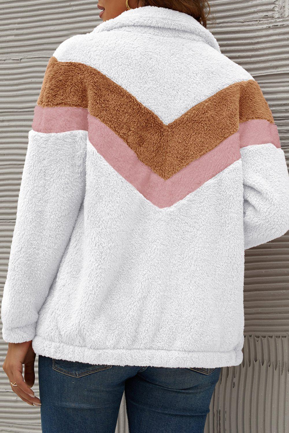 Chevron Zipper Up Teddy Jacket BLUE ZONE PLANET