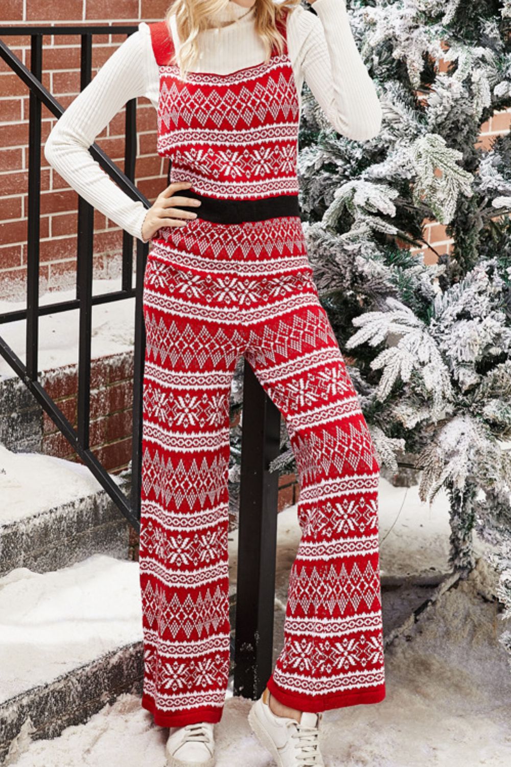Christmas Knit Straight-Leg Overalls BLUE ZONE PLANET
