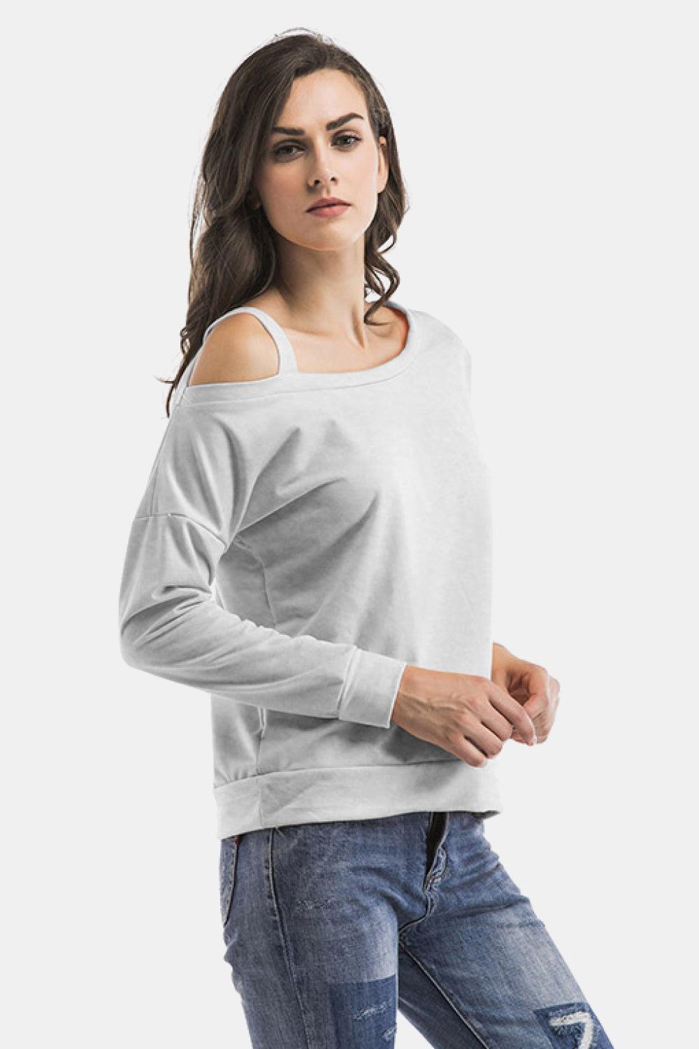 Cold-Shoulder Asymmetrical Neck Sweatshirt BLUE ZONE PLANET