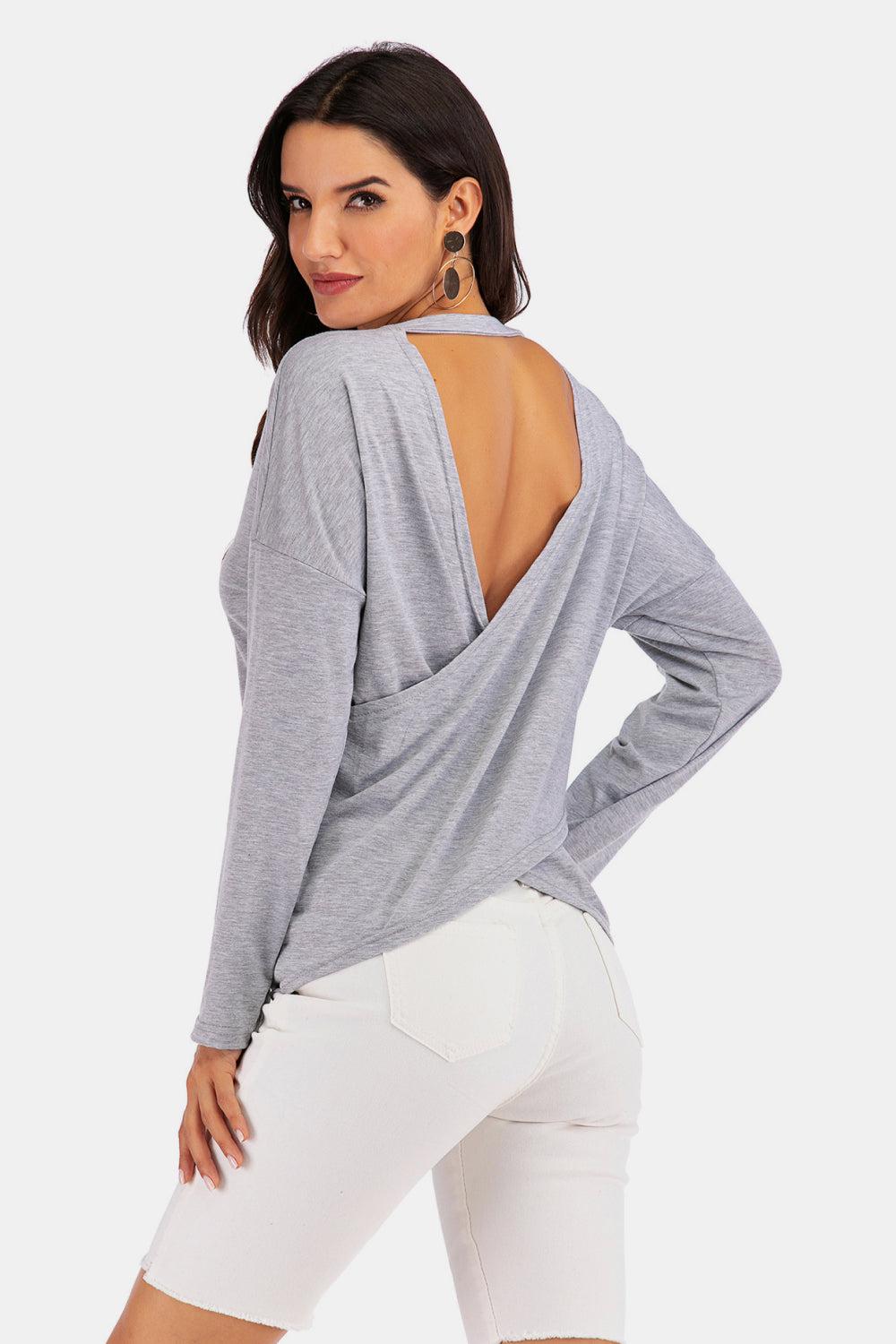 Cold-Shoulder Asymmetrical Neck Sweatshirt BLUE ZONE PLANET