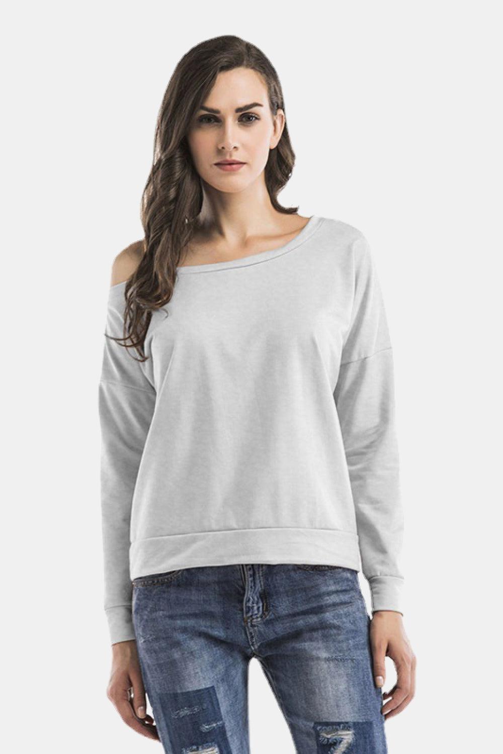 Cold-Shoulder Asymmetrical Neck Sweatshirt BLUE ZONE PLANET