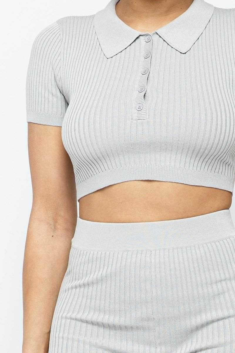 Collar Crop Top + Shorts Set Blue Zone Planet