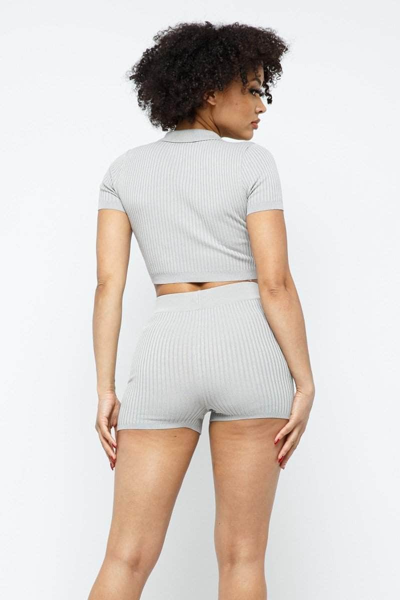 Collar Crop Top + Shorts Set Blue Zone Planet