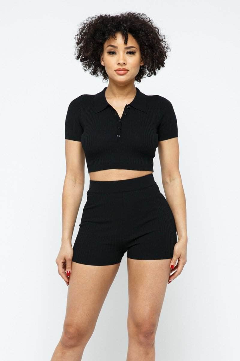 Collar Crop Top + Shorts Set Blue Zone Planet