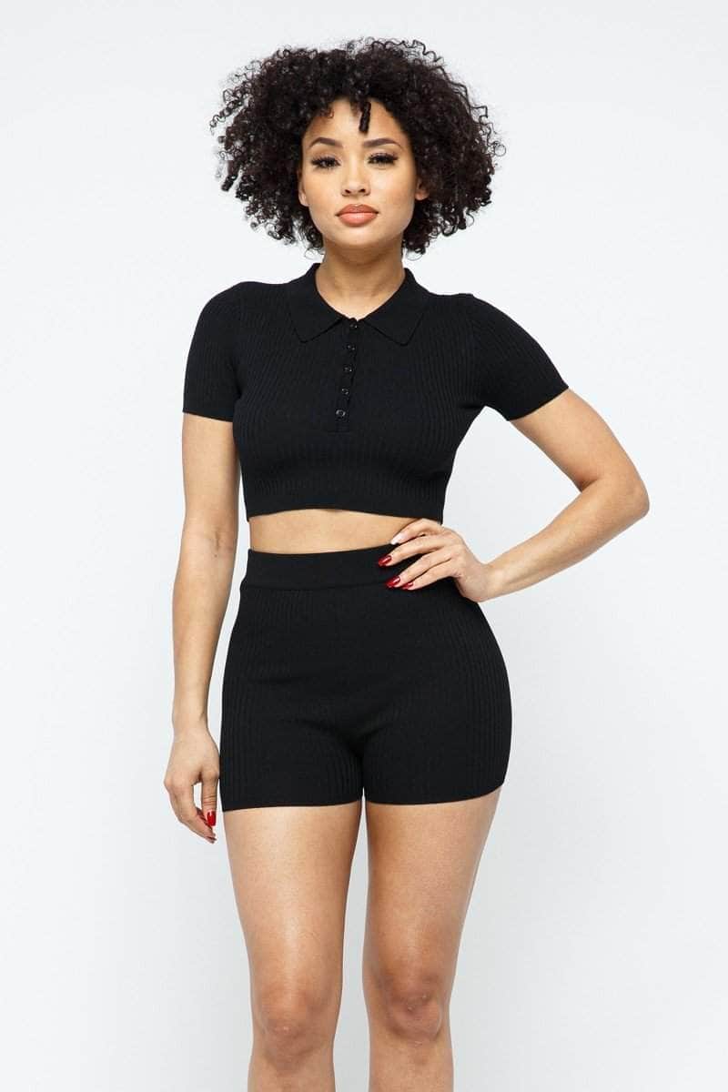 Collar Crop Top + Shorts Set Blue Zone Planet