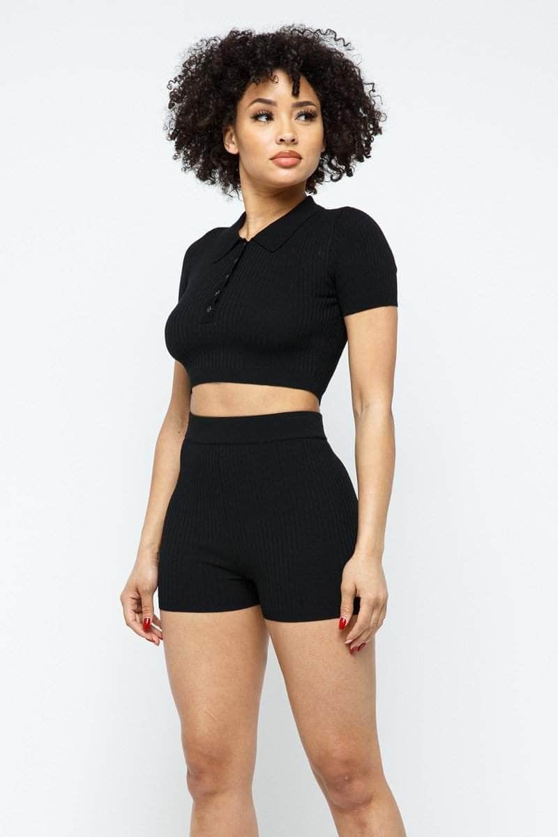 Collar Crop Top + Shorts Set Blue Zone Planet