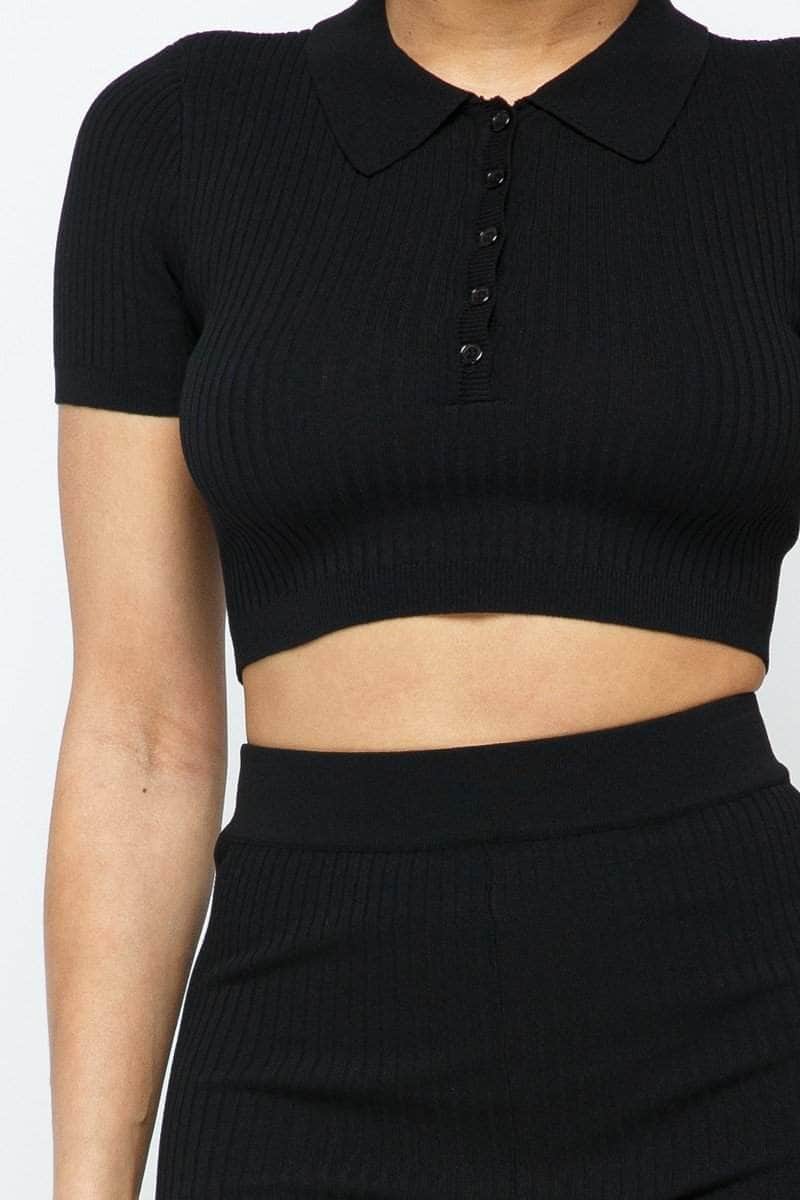 Collar Crop Top + Shorts Set Blue Zone Planet