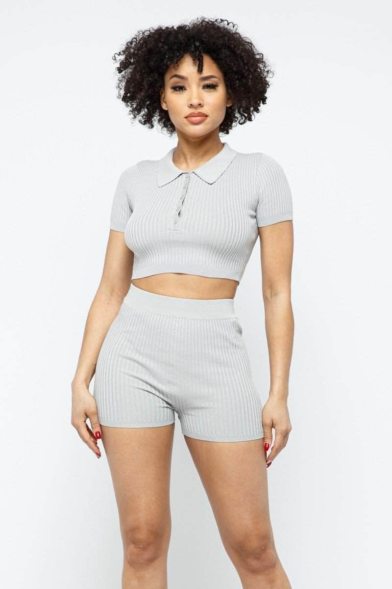 Collar Crop Top + Shorts Set Blue Zone Planet