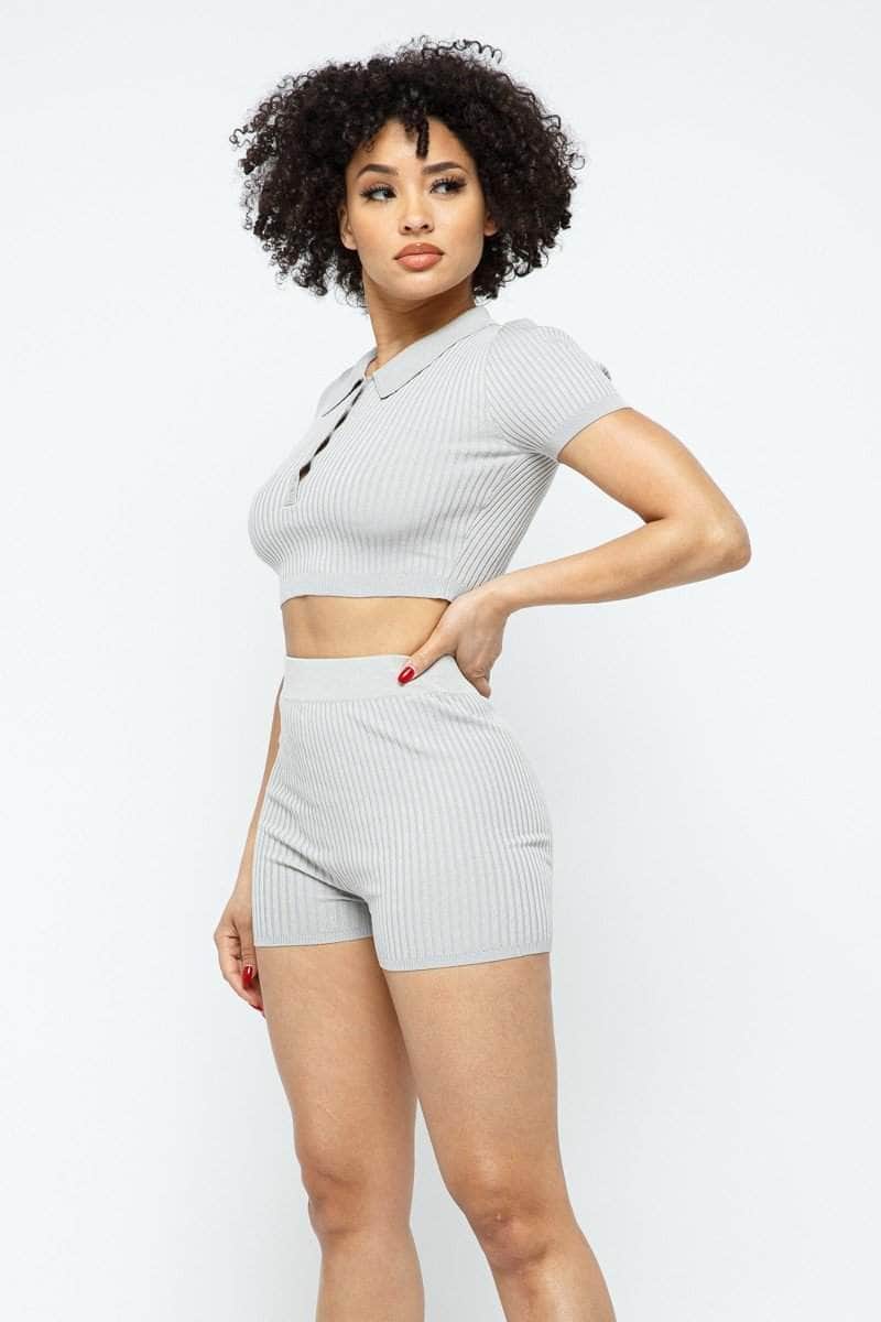 Collar Crop Top + Shorts Set Blue Zone Planet