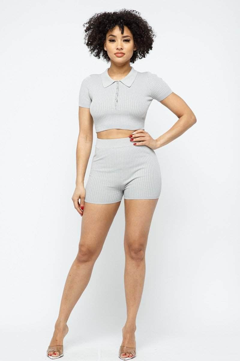 Collar Crop Top + Shorts Set Blue Zone Planet
