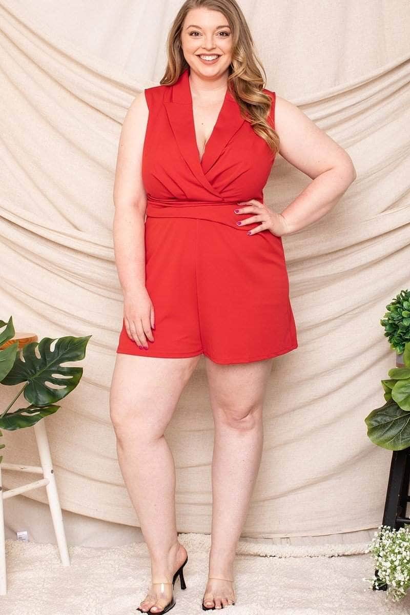 Collared Neck Plus Size Romper Blue Zone Planet