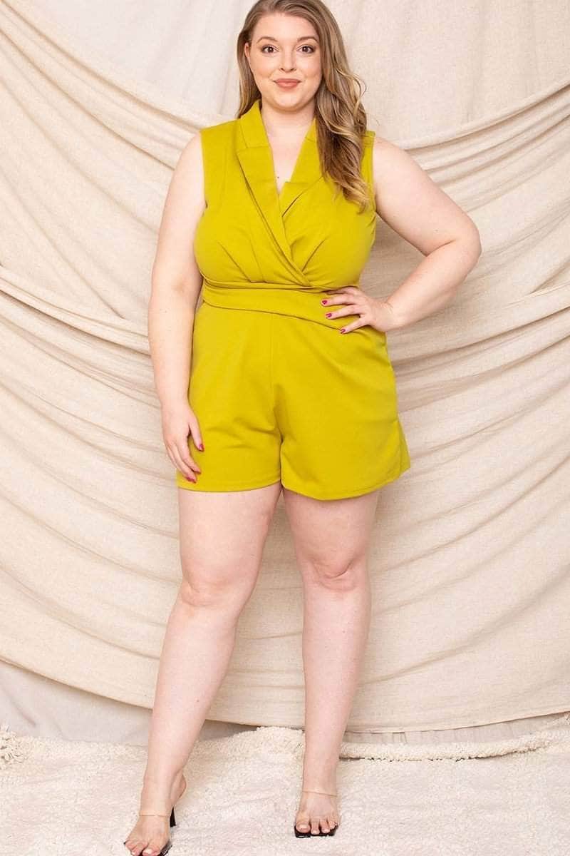 Collared Neck Plus Size Romper Blue Zone Planet