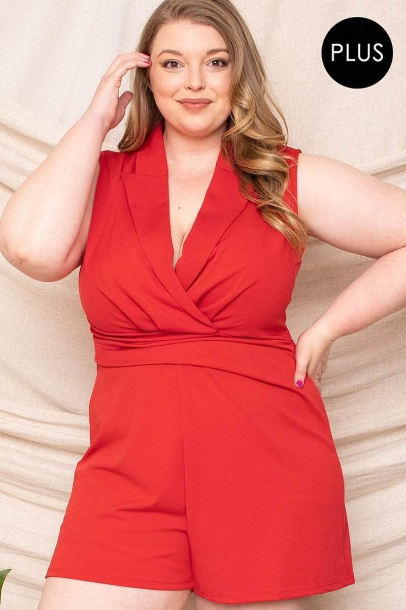 Collared Neck Plus Size Romper Blue Zone Planet
