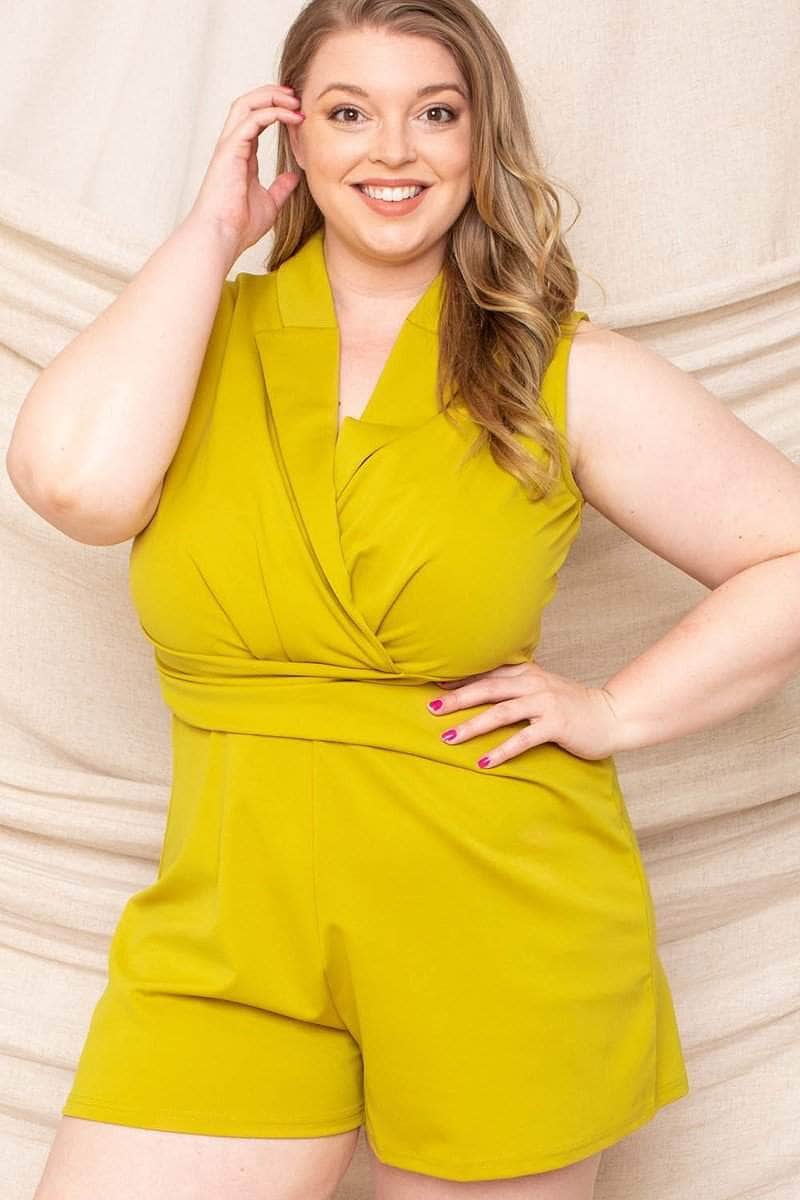 Collared Neck Plus Size Romper Blue Zone Planet