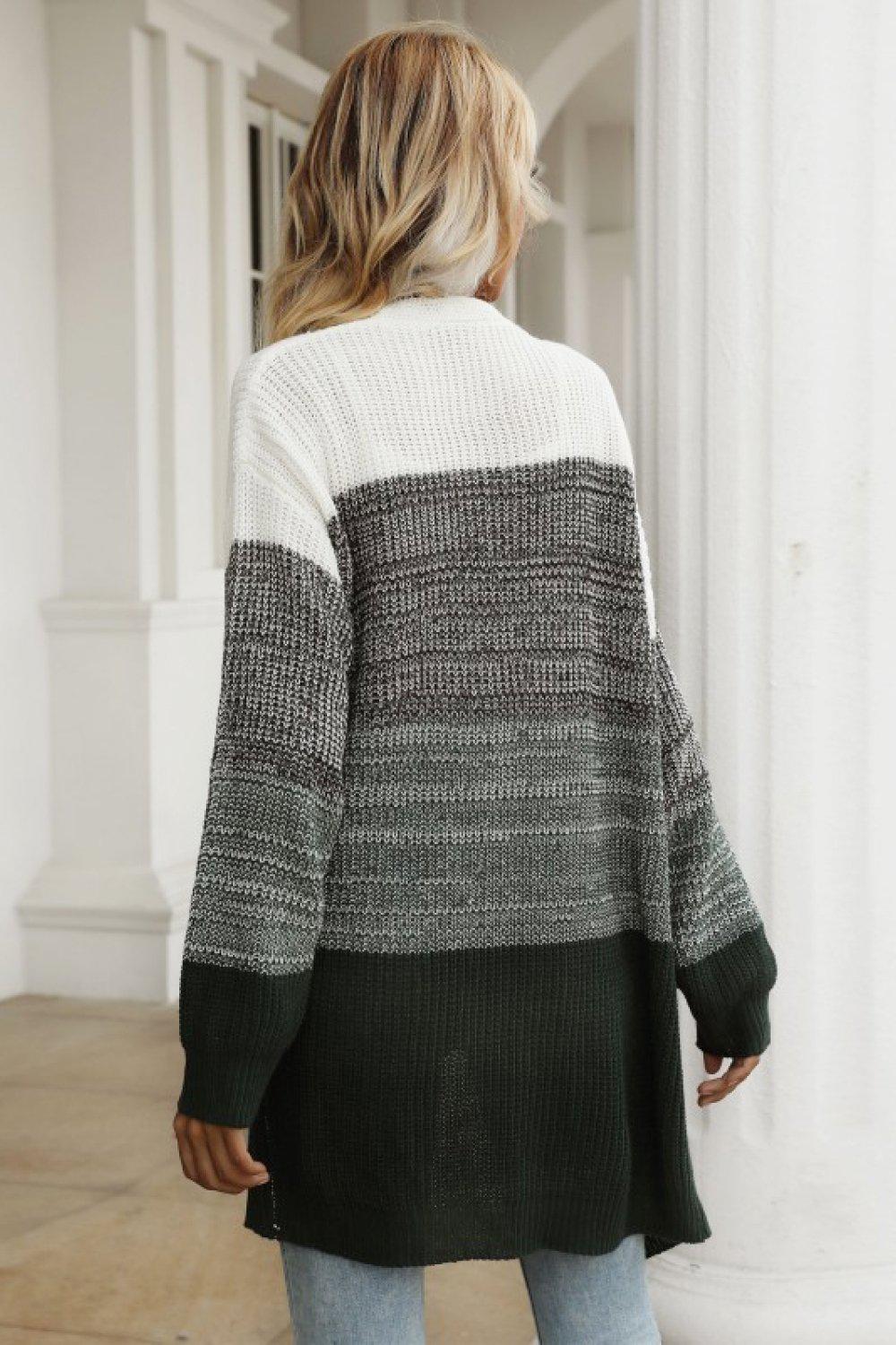 Color Block Chunky Knit Sweater Cardigan BLUE ZONE PLANET