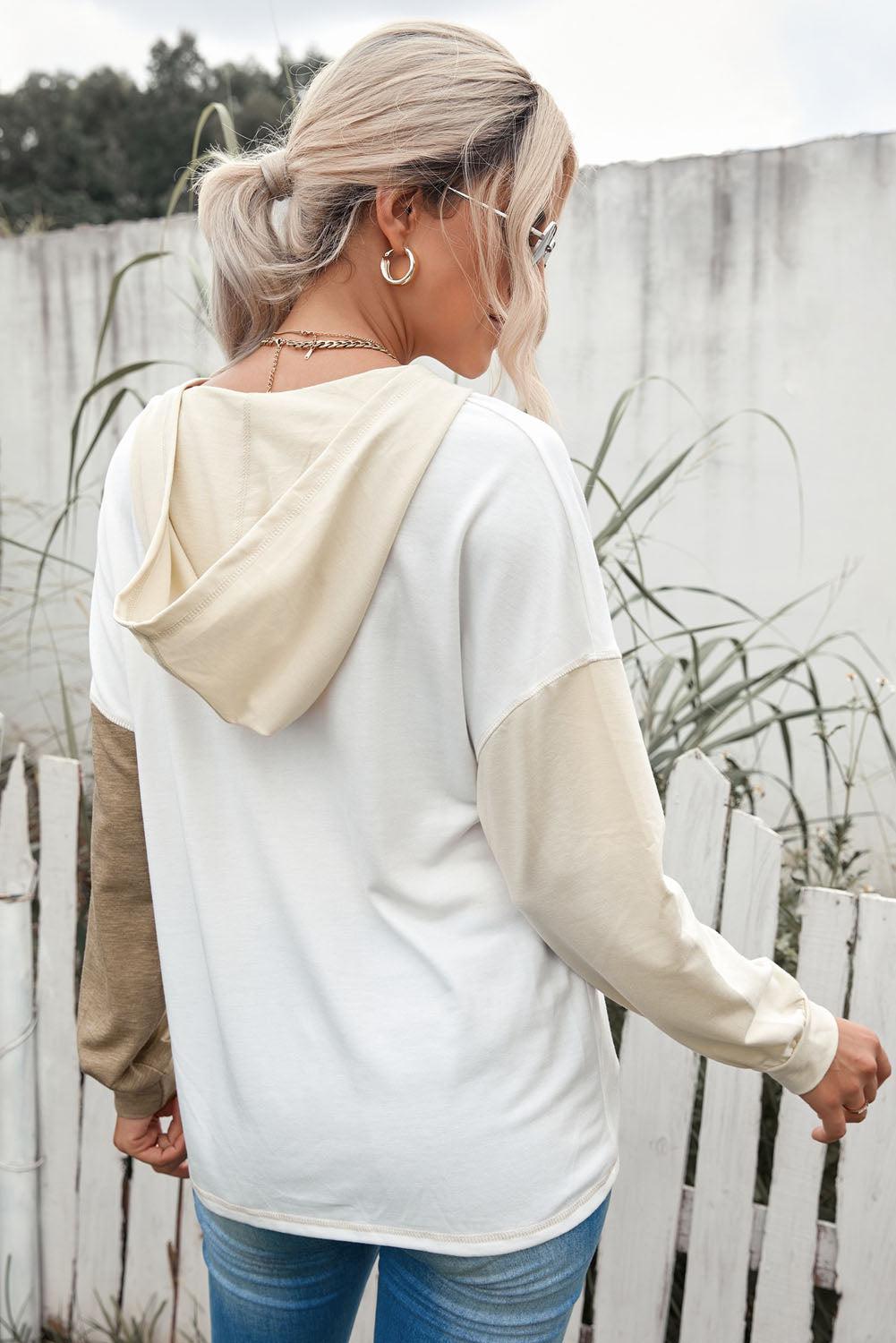 Color Block Drop Shoulder Hoodie BLUE ZONE PLANET