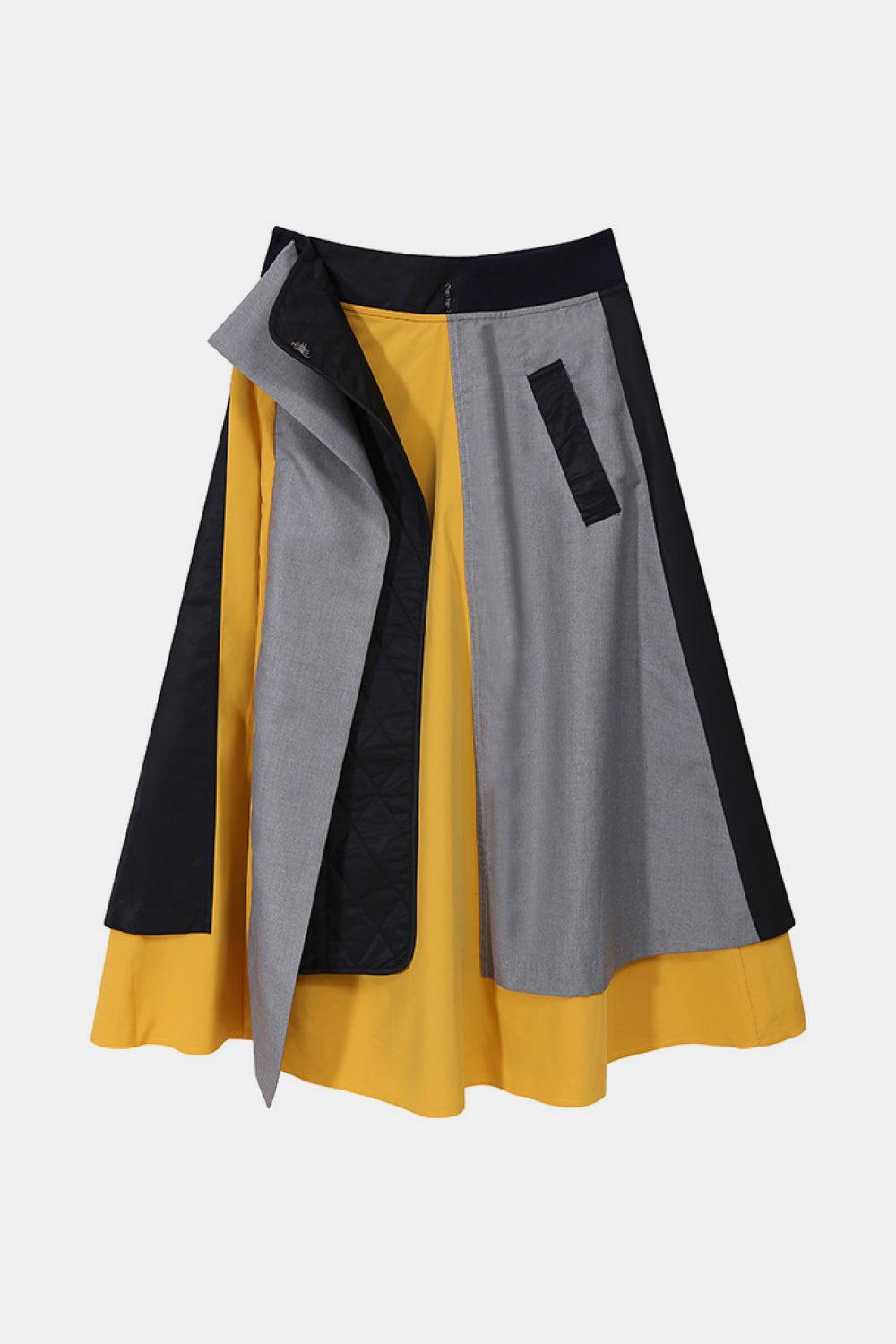 Color Block High Waist A-Line Skirt BLUE ZONE PLANET