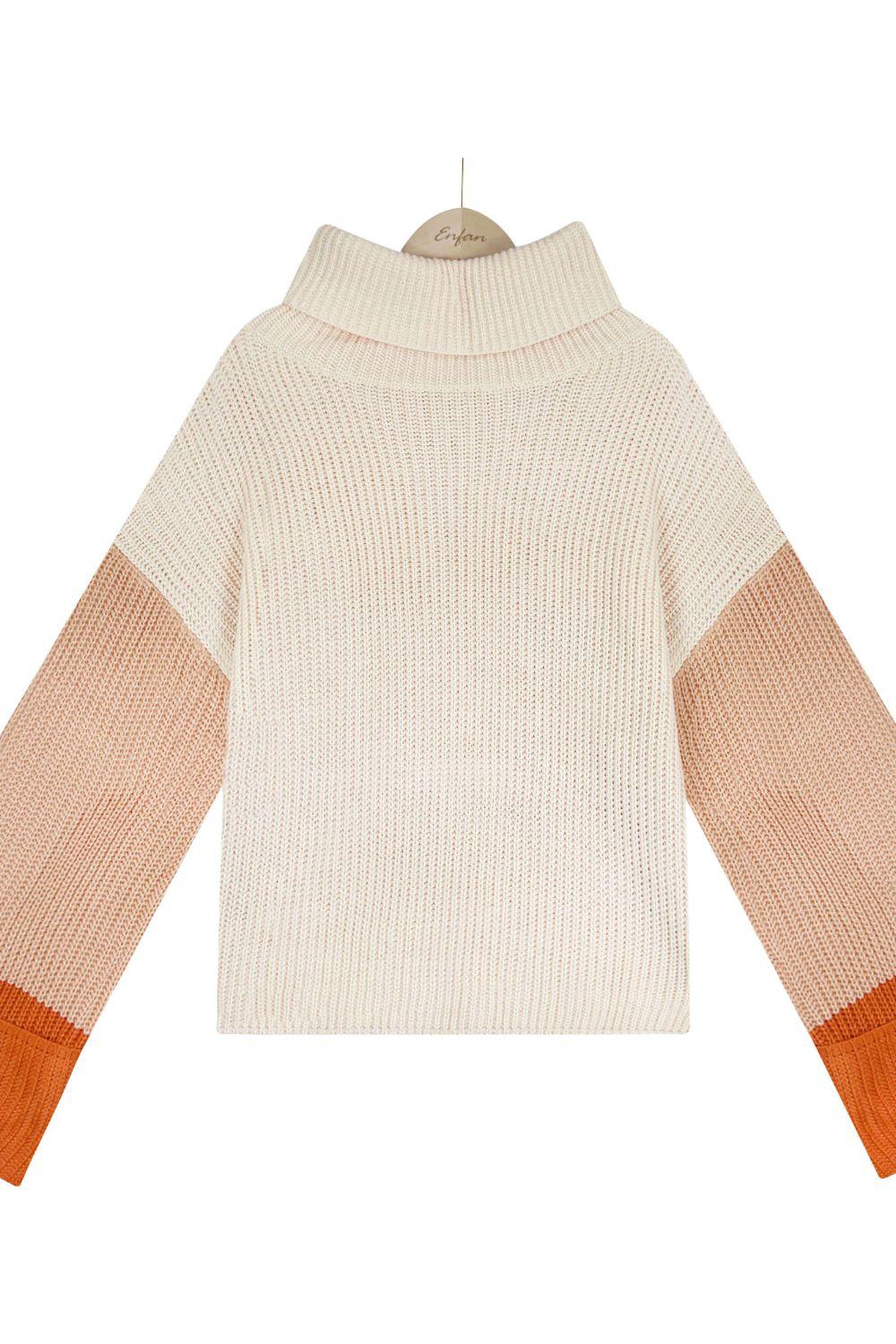 Color Block Rib-Knit Cowl Neck Sweater BLUE ZONE PLANET