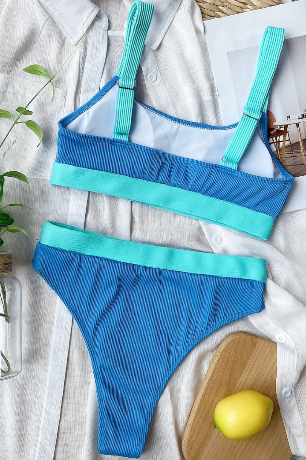 Color Block Scoop Neck Bikini Set BLUE ZONE PLANET