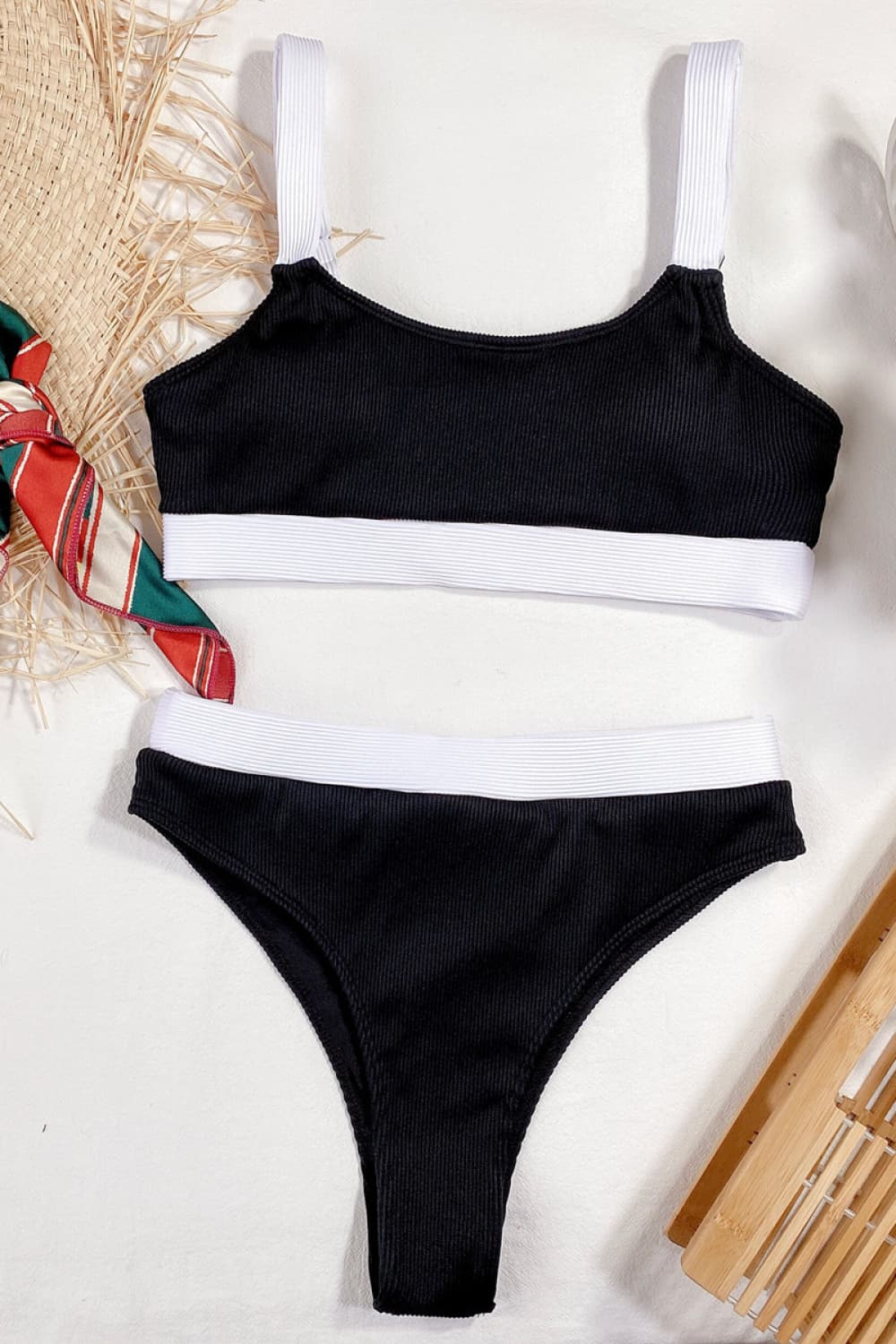 Color Block Scoop Neck Bikini Set BLUE ZONE PLANET