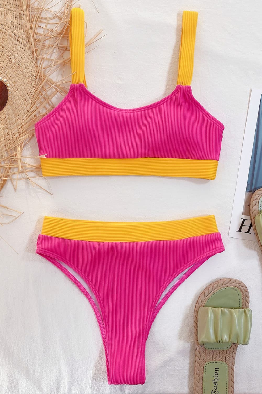 Color Block Scoop Neck Bikini Set BLUE ZONE PLANET