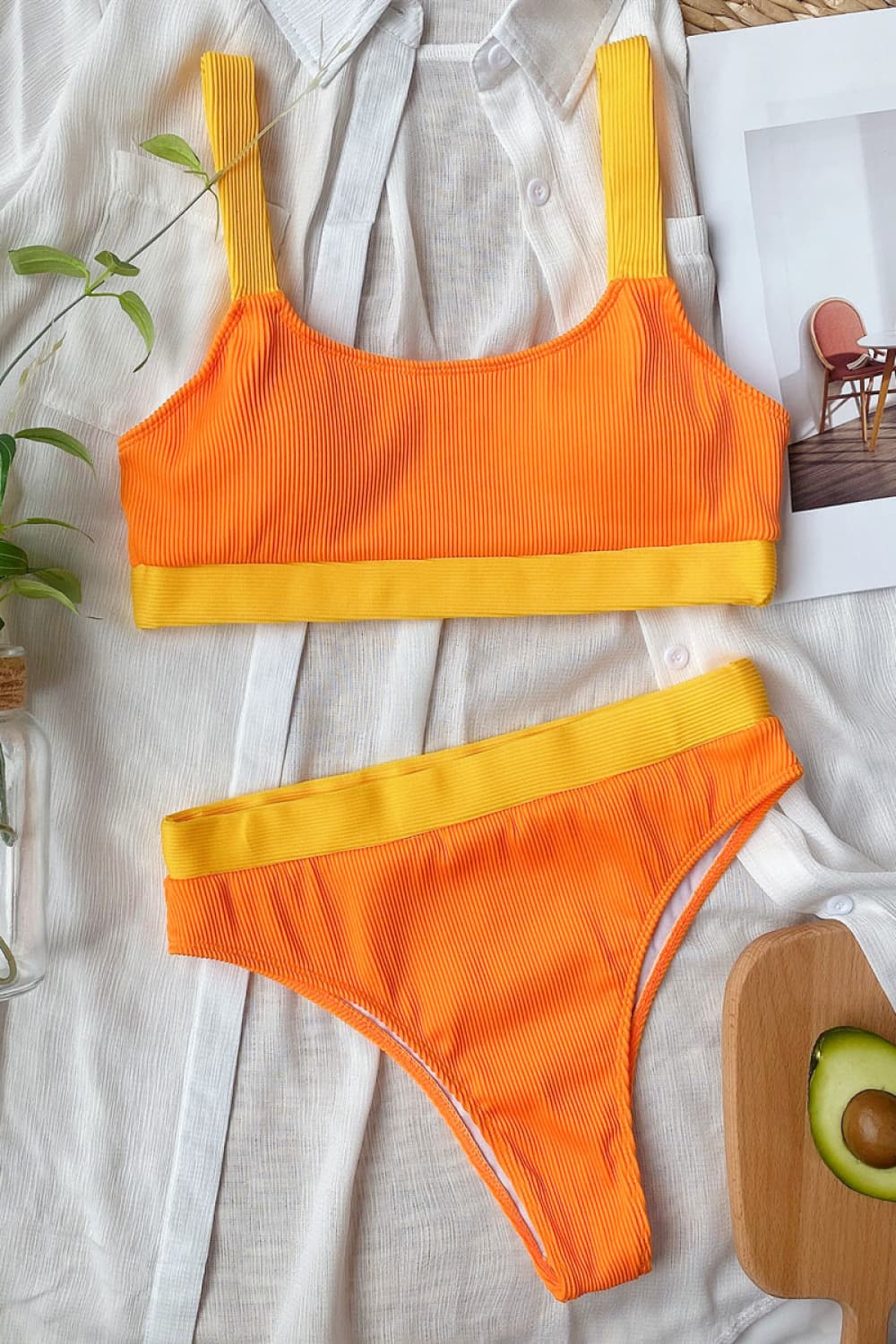 Color Block Scoop Neck Bikini Set BLUE ZONE PLANET