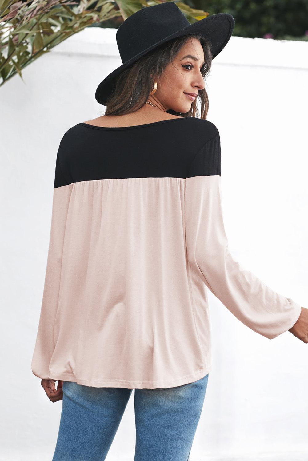 Contrast Balloon Sleeve Blouse BLUE ZONE PLANET