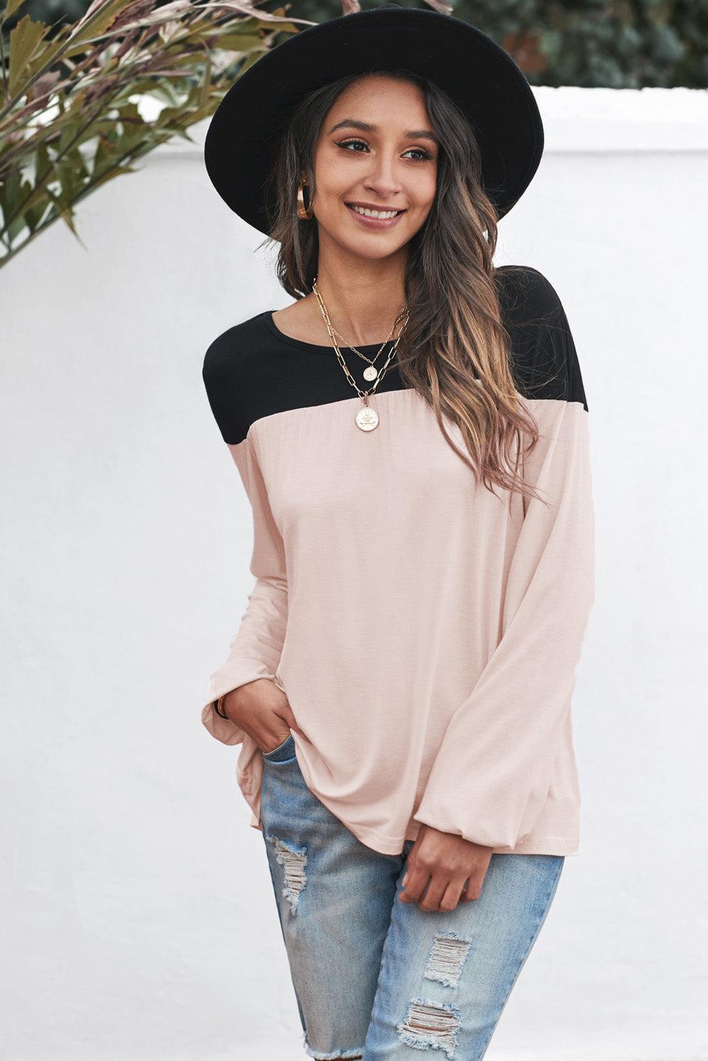 Contrast Balloon Sleeve Blouse BLUE ZONE PLANET