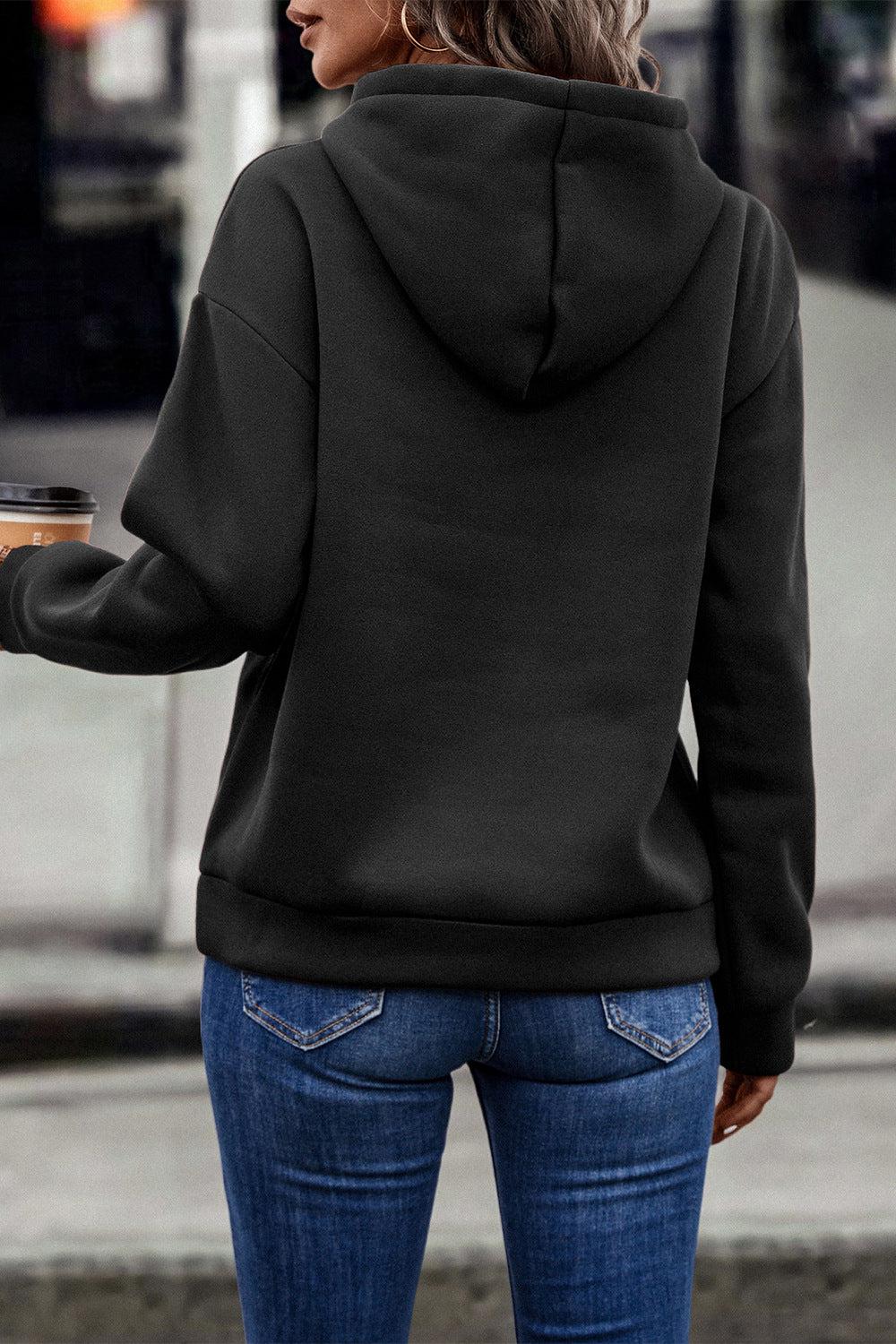 Contrast Fringe Detail Dropped Shoulder Hoodie BLUE ZONE PLANET