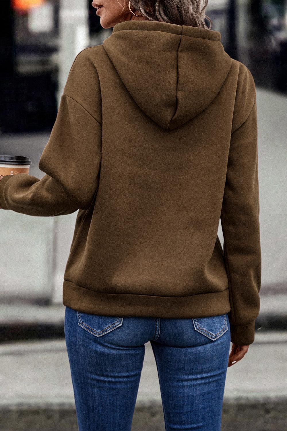 Contrast Fringe Detail Dropped Shoulder Hoodie BLUE ZONE PLANET
