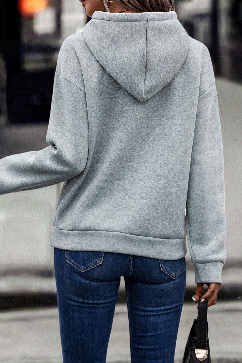 Contrast Fringe Detail Dropped Shoulder Hoodie BLUE ZONE PLANET