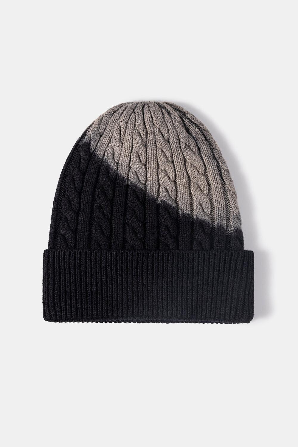 Contrast Tie-Dye Cable-Knit Cuffed Beanie BLUE ZONE PLANET