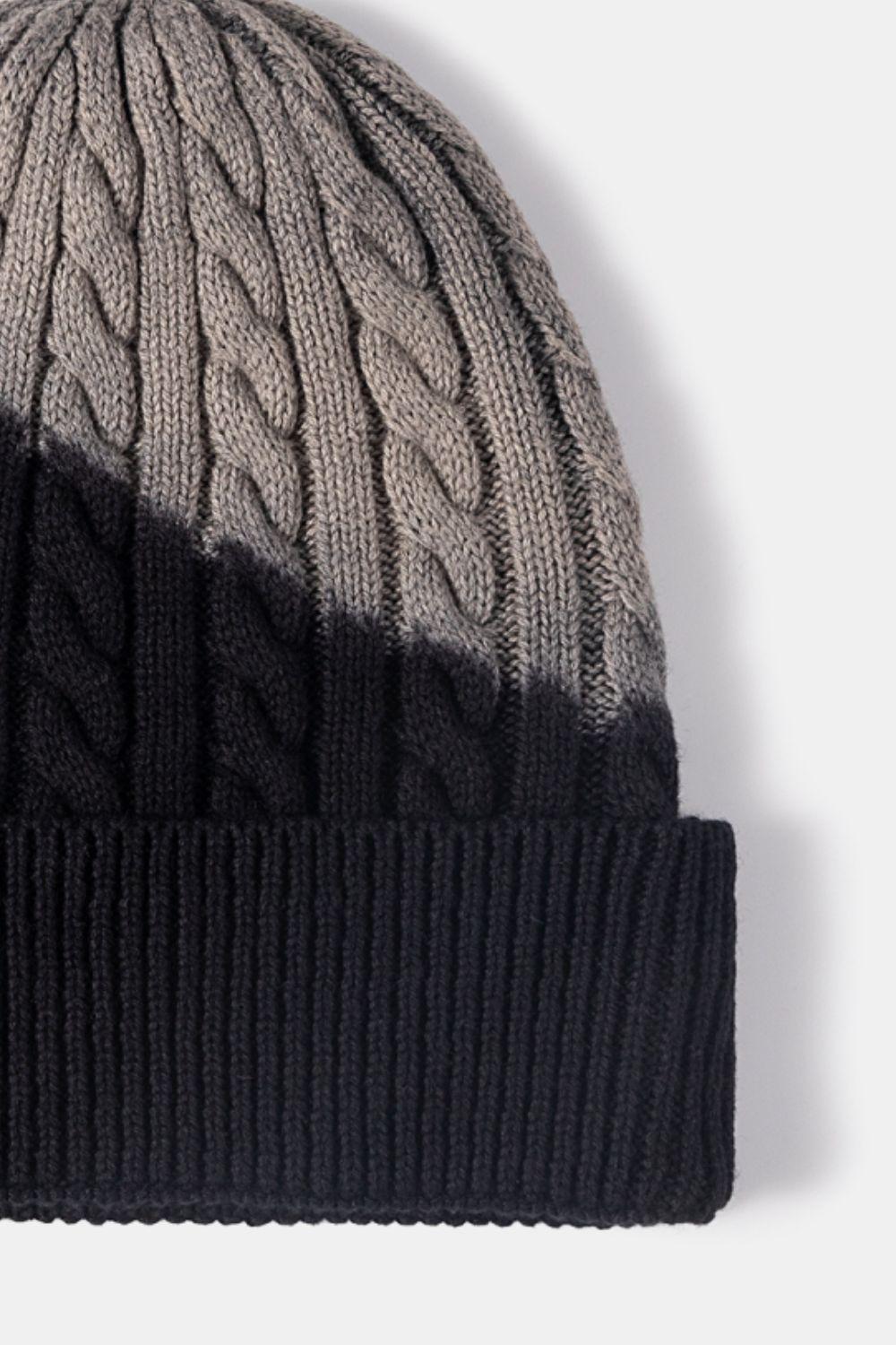 Contrast Tie-Dye Cable-Knit Cuffed Beanie BLUE ZONE PLANET