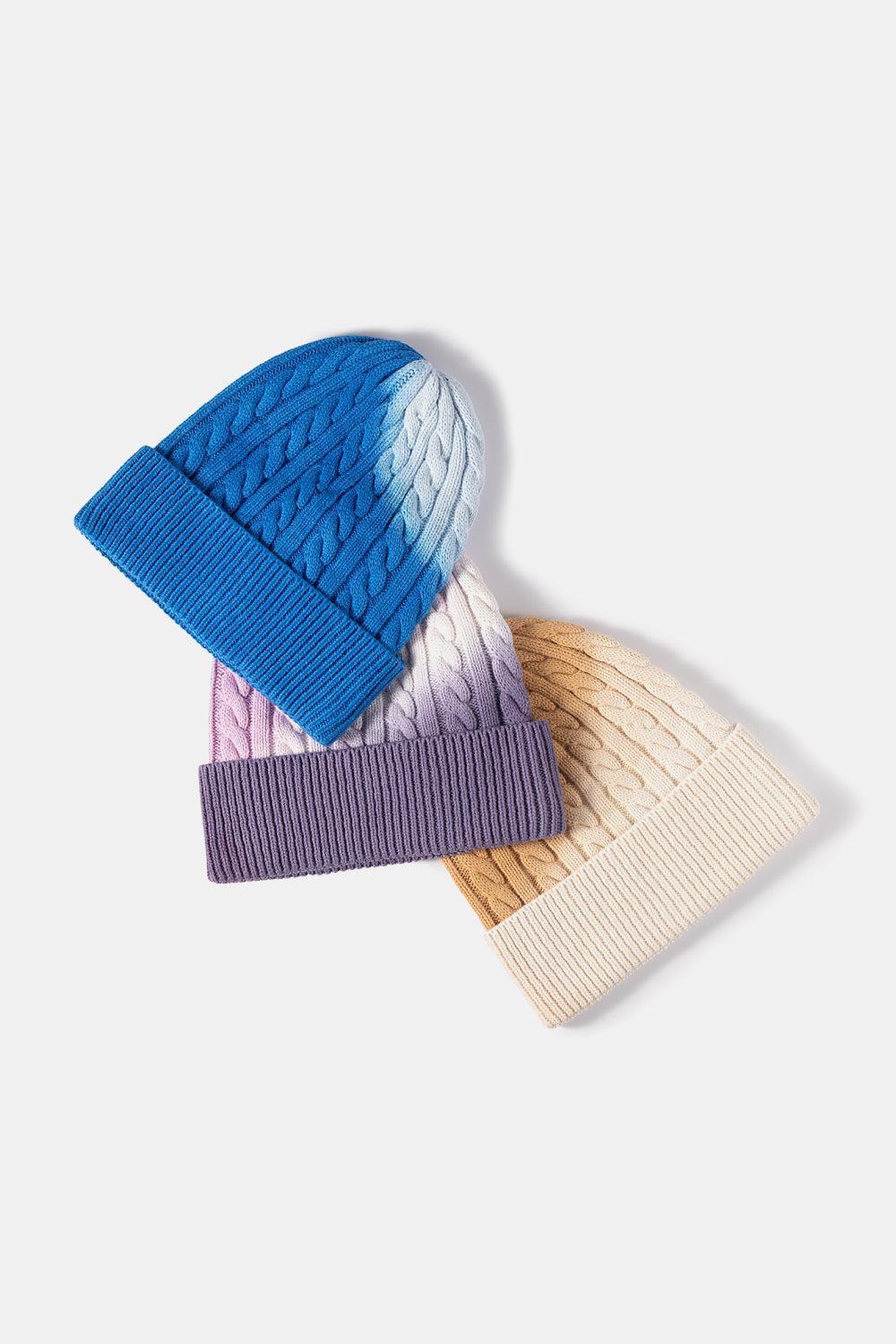 Contrast Tie-Dye Cable-Knit Cuffed Beanie BLUE ZONE PLANET