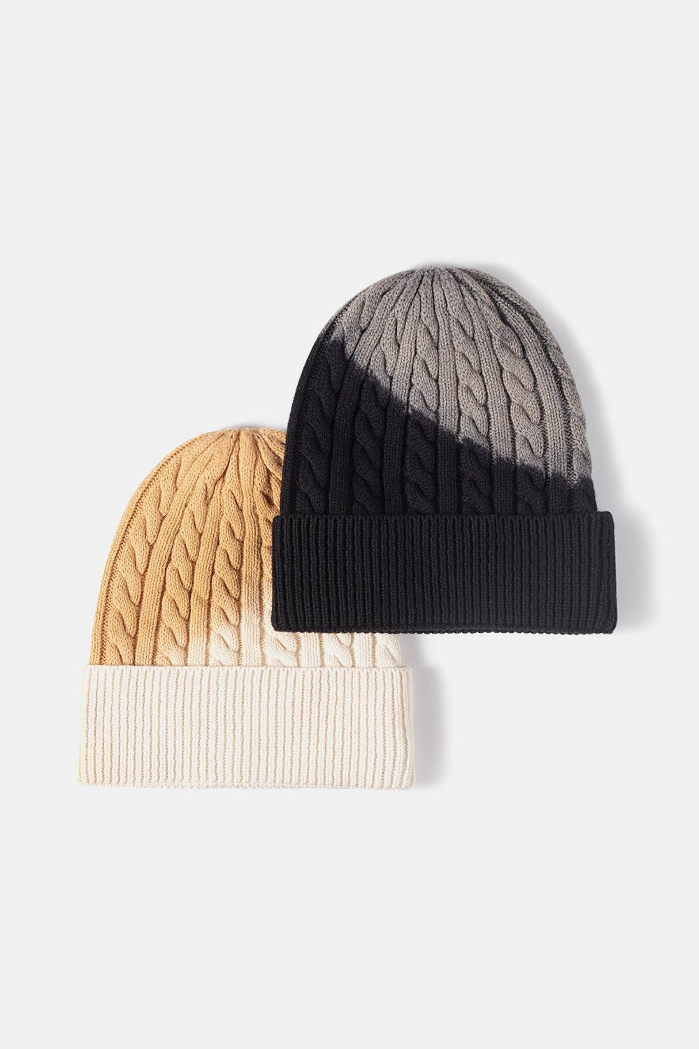 Contrast Tie-Dye Cable-Knit Cuffed Beanie BLUE ZONE PLANET