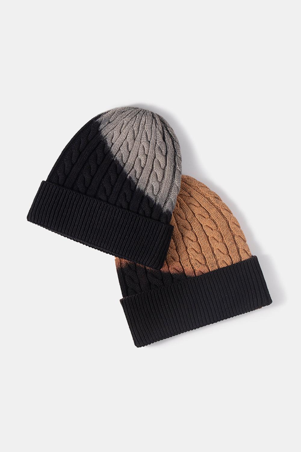 Contrast Tie-Dye Cable-Knit Cuffed Beanie BLUE ZONE PLANET