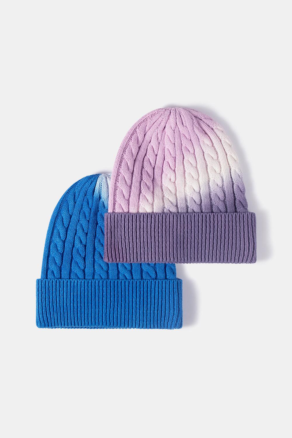 Contrast Tie-Dye Cable-Knit Cuffed Beanie BLUE ZONE PLANET
