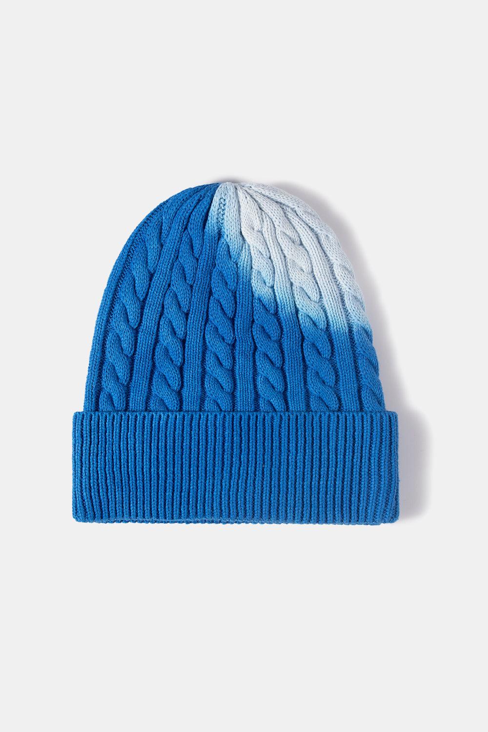 Contrast Tie-Dye Cable-Knit Cuffed Beanie BLUE ZONE PLANET
