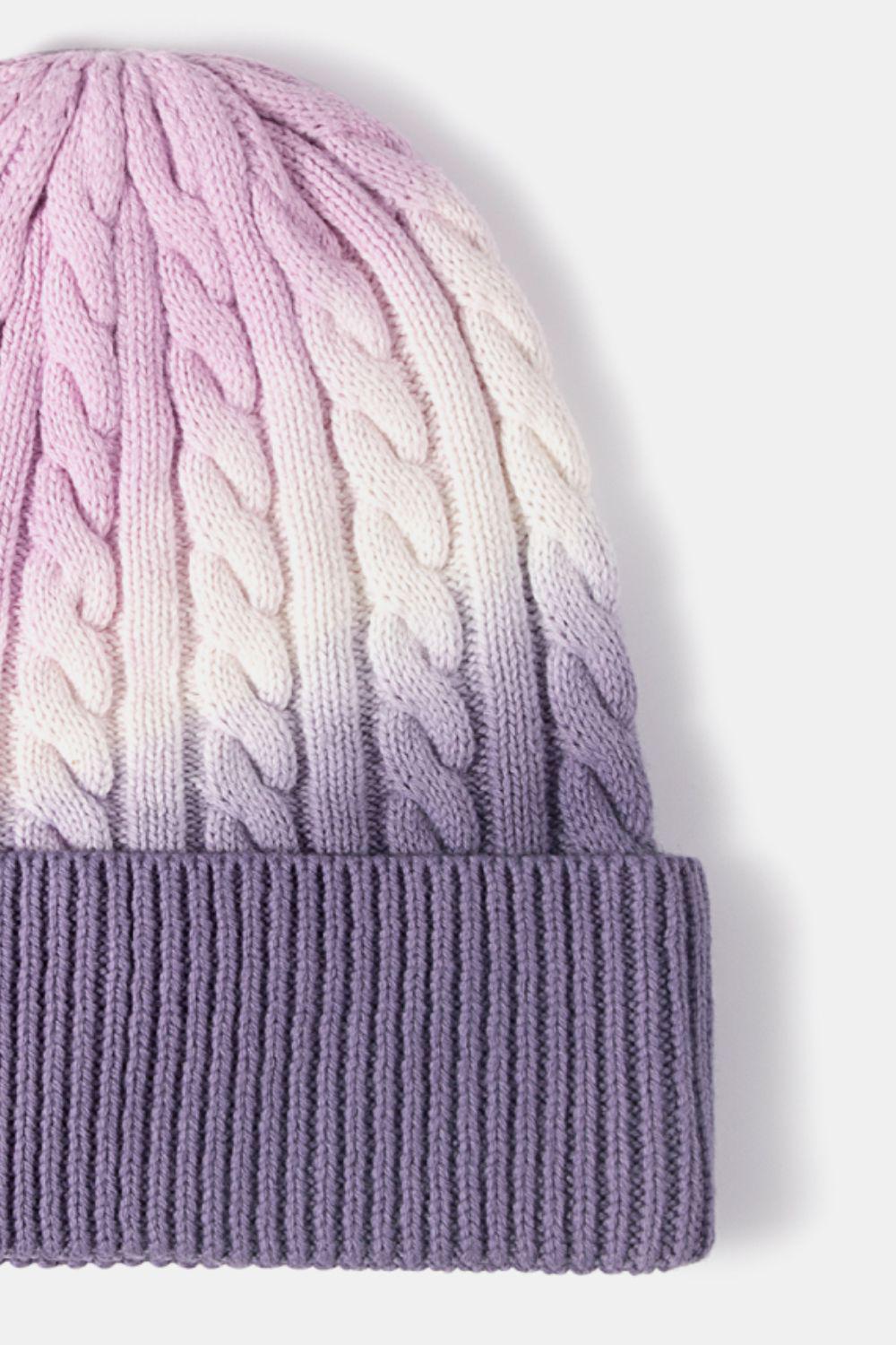 Contrast Tie-Dye Cable-Knit Cuffed Beanie BLUE ZONE PLANET