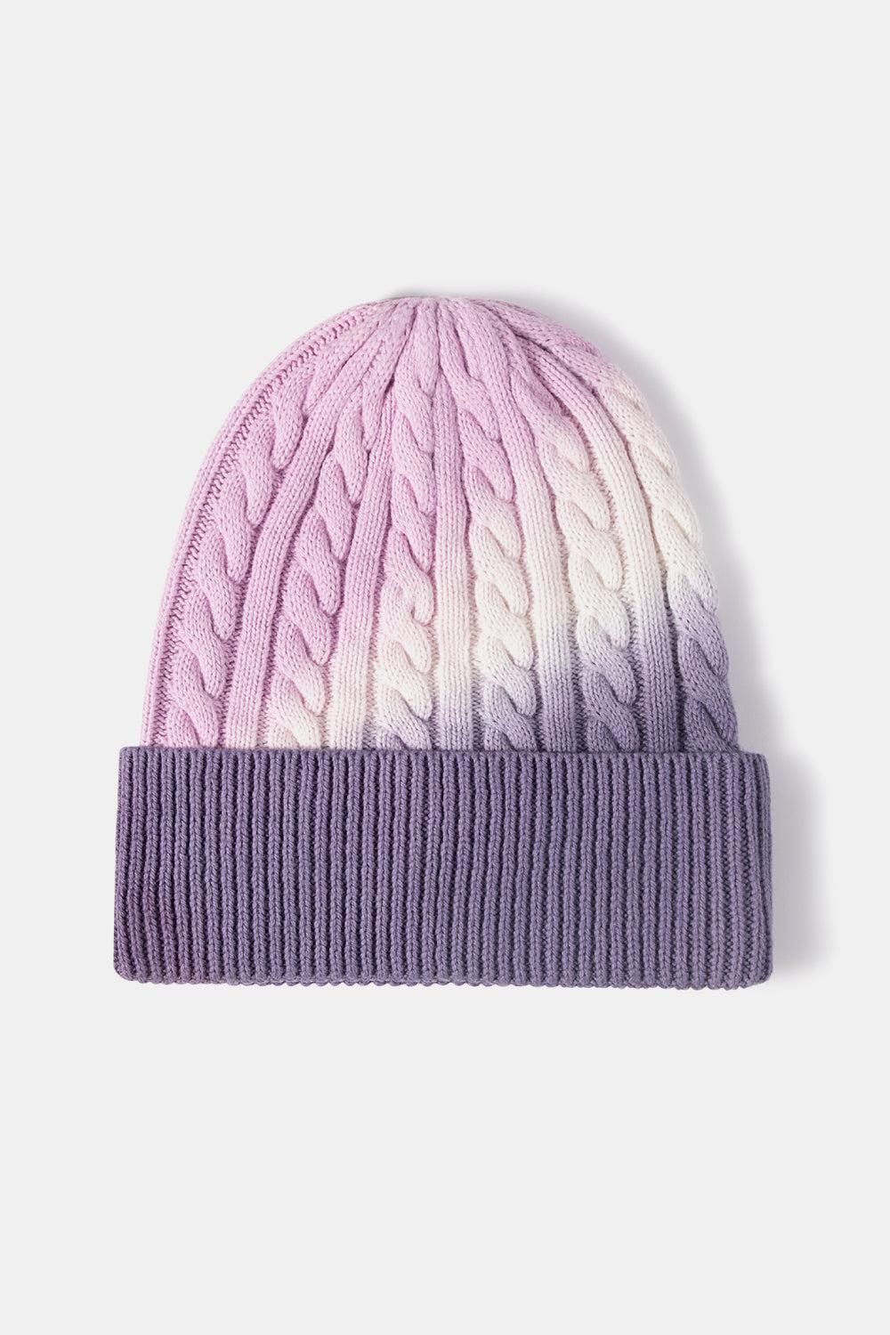 Contrast Tie-Dye Cable-Knit Cuffed Beanie BLUE ZONE PLANET